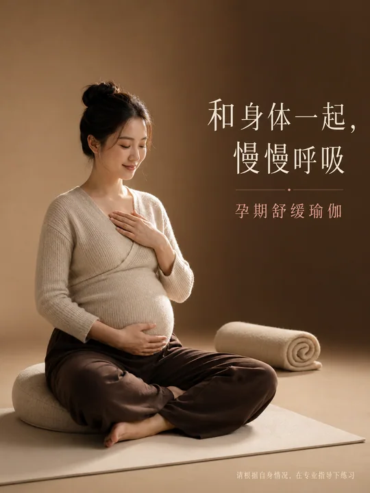 极简奢华暖色系孕期舒缓瑜伽海报设计