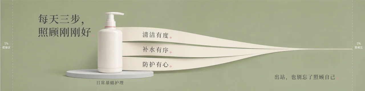 鼠尾草绿极简护肤地铁圆柱围挡视觉设计