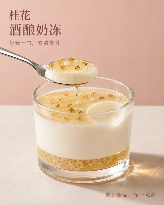 桂花酒酿奶冻海报：轻盈剔透的餐后治愈