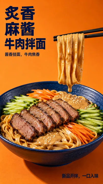 炙香麻酱牛肉拌面诱人美食海报