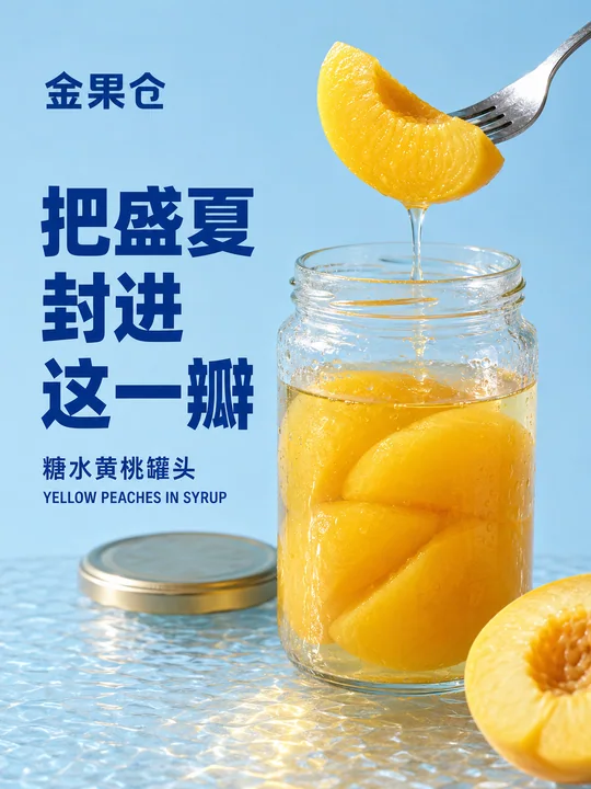 金果仓盛夏糖水黄桃罐头视觉海报