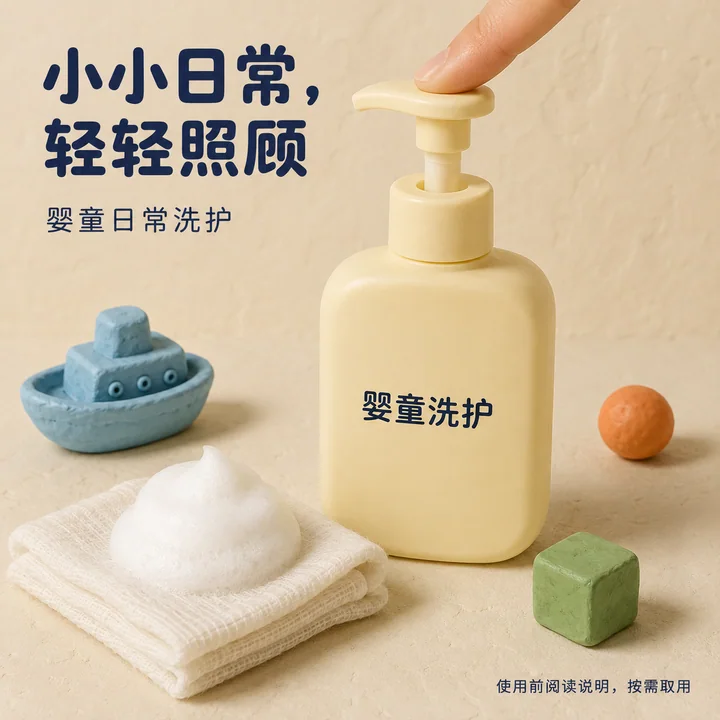 治愈系黏土风婴童洗护柔和视觉海报