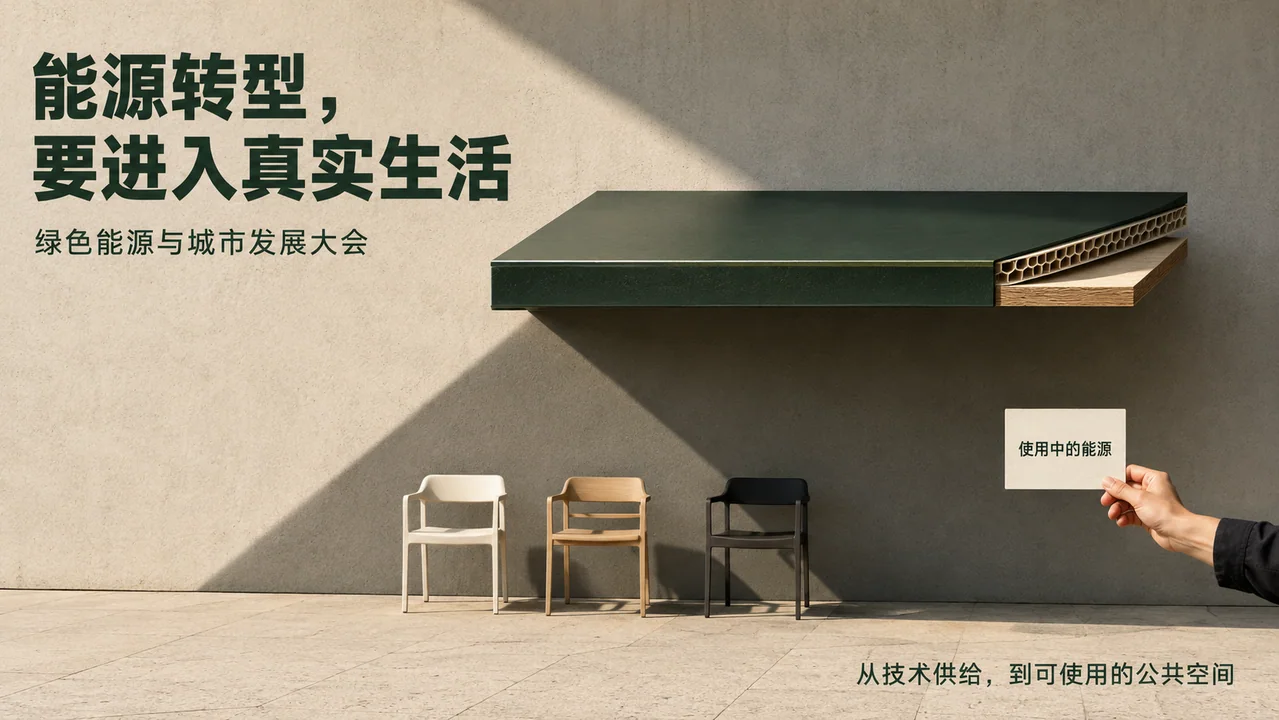 日光映射下的绿色能源建筑美学海报