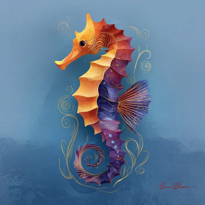 Cheval de mer abstrait scintillant de lumière et de couleurs