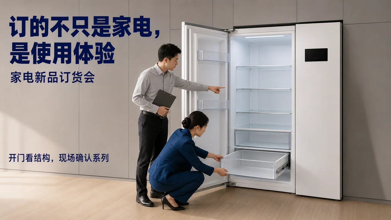 极简嵌入式冰箱家电订货会海报设计