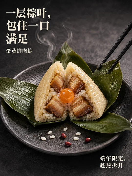 极简国风端午蛋黄肉粽餐饮海报