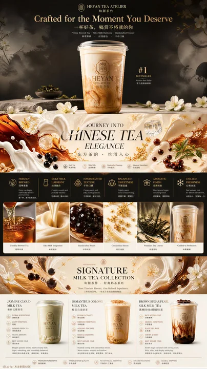 禾岩茶研所东方奢华奶茶详情页海报