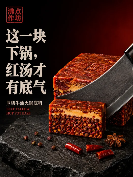 沸点作坊厚切牛油火锅底料视觉海报