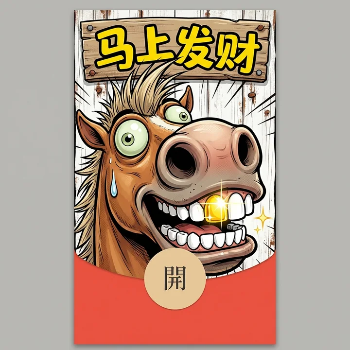 金牙搞怪马头漫画红包-马上发财