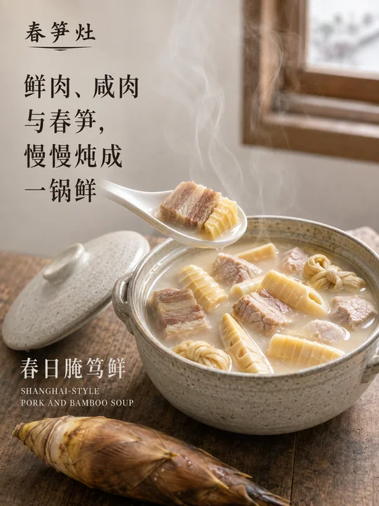 春笋灶品牌海报：江南慢炖腌笃鲜的极致鲜味