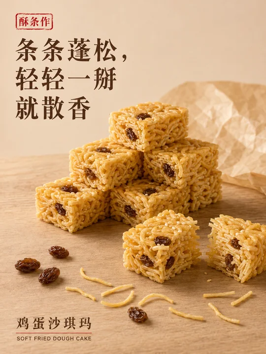 酥条作中式糕点极简风商业摄影海报
