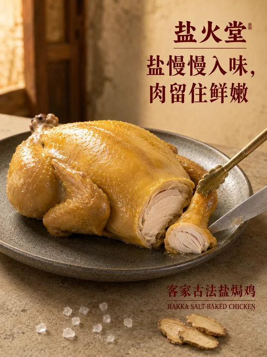 盐火堂客家古法盐焗鸡品牌海报