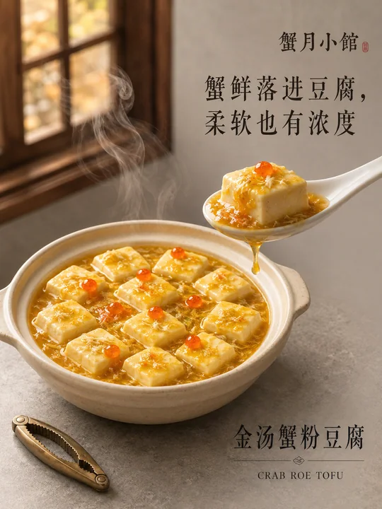 蟹月小馆金汤蟹粉豆腐商业美食海报