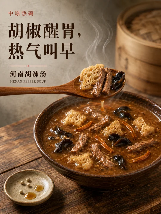 冬日清晨中原热碗河南胡辣汤海报