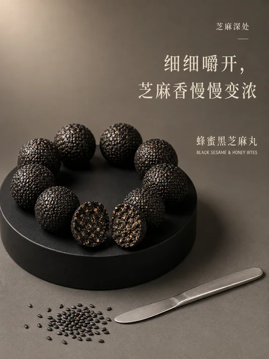 芝麻深处:极简主义黑芝麻丸商业海报