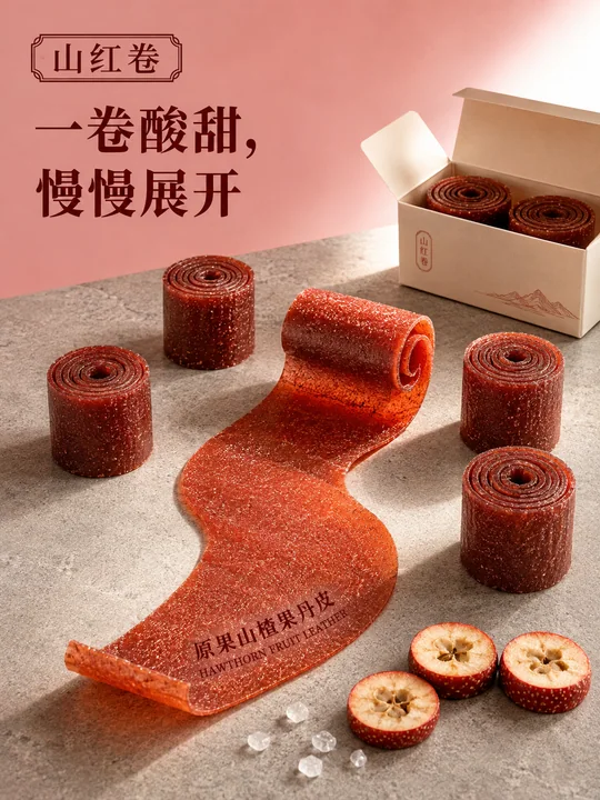 一卷酸甜慢慢展开的山红卷品牌海报