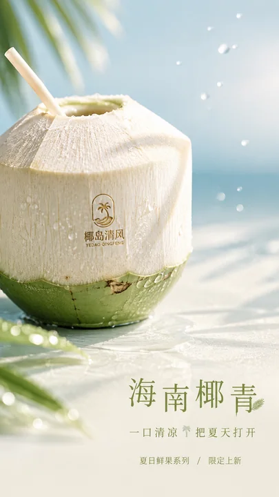 海岛晨光下的椰青清凉度假风商业KV