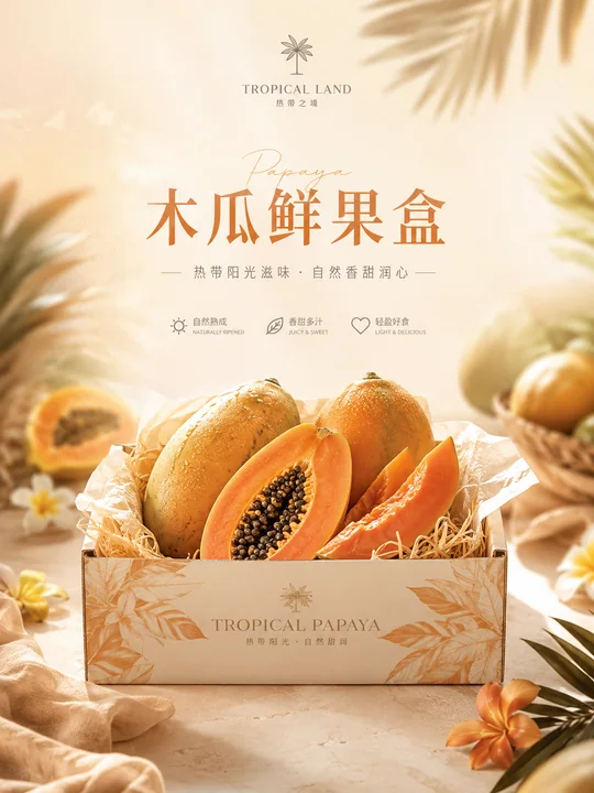 柔光木瓜鲜果盒新品发布视觉海报