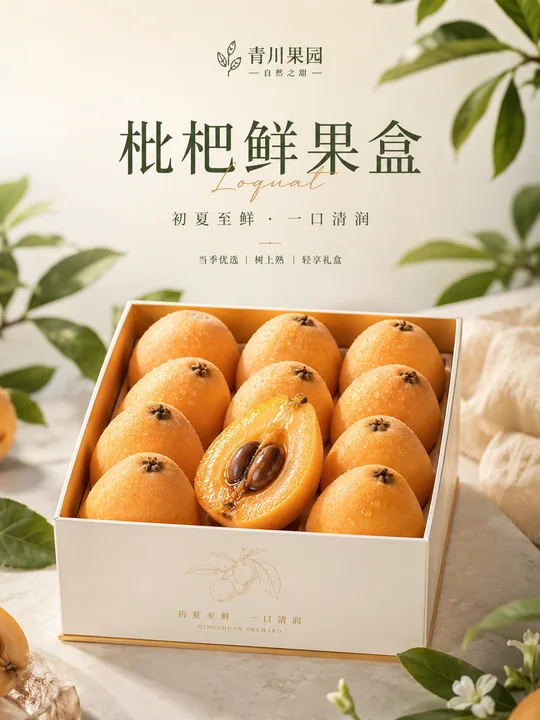 初夏清润枇杷礼盒品牌视觉海报