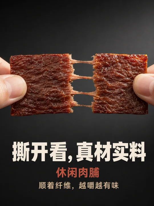 真实纤维质感微距肉脯商业摄影海报