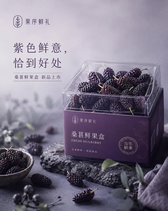 桑葚鲜果盒深紫精致感品牌社交媒体封面