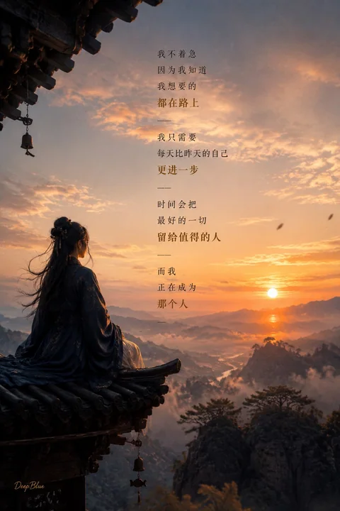 東方哲思古寺夕陽漢服寫實攝影