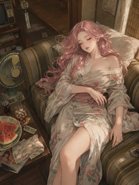 怀旧昭和时代夏日午后日式动漫插画