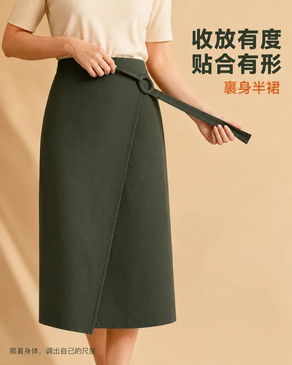 优雅剪裁：墨绿裹身裙的结构之美