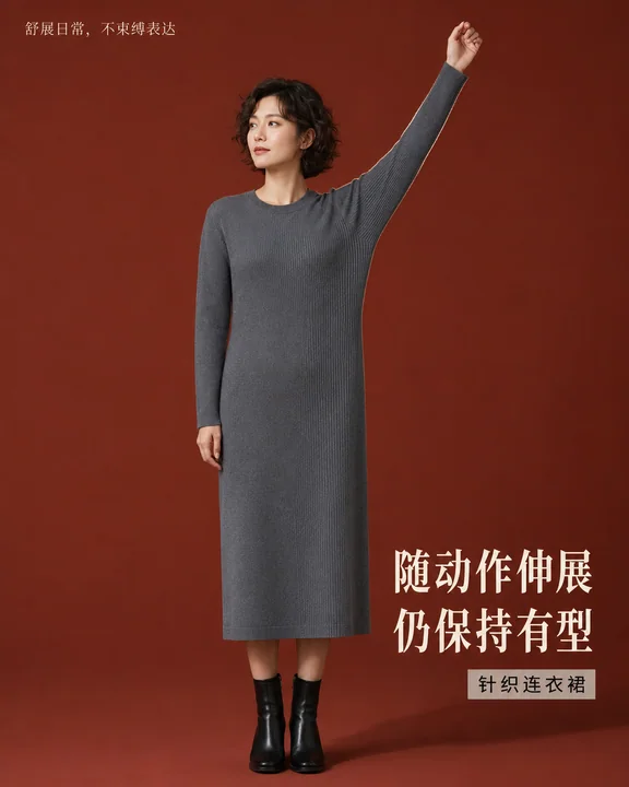 烟灰色针织裙舒展有型商业摄影海报
