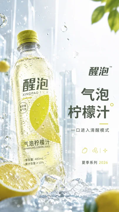 冰感气泡柠檬汁都市派开屏视觉