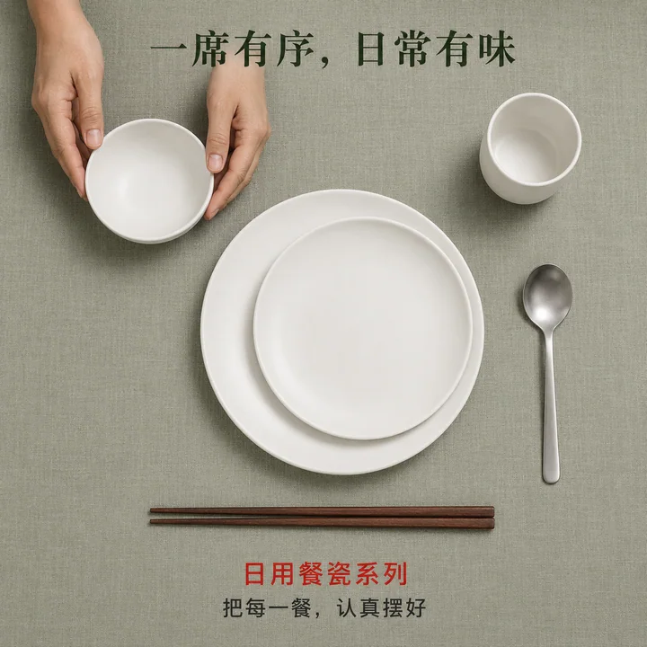 一席有序极简白瓷家居海报