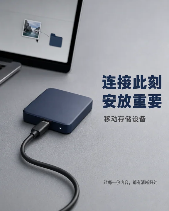 极简主义移动硬盘产品摄影海报