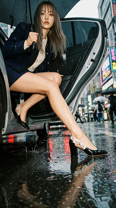 雨夜长腿街拍大片