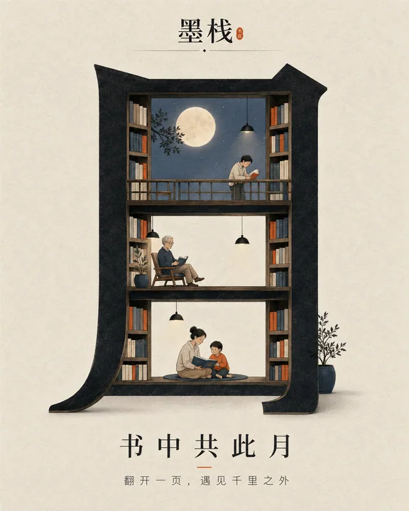 墨栈品牌中秋创意月字空间插画