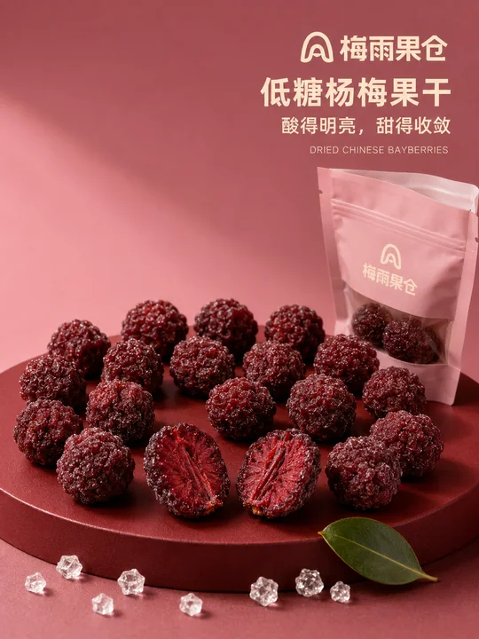 极简主义梅雨果仓杨梅干微距海报