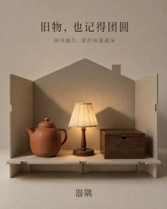 影筑屋檐:器隅品牌中秋温情纸艺插画