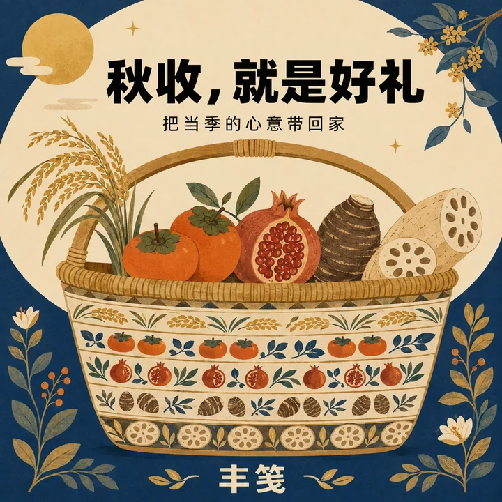 丰笺秋收礼赞原创民艺风格营销插画