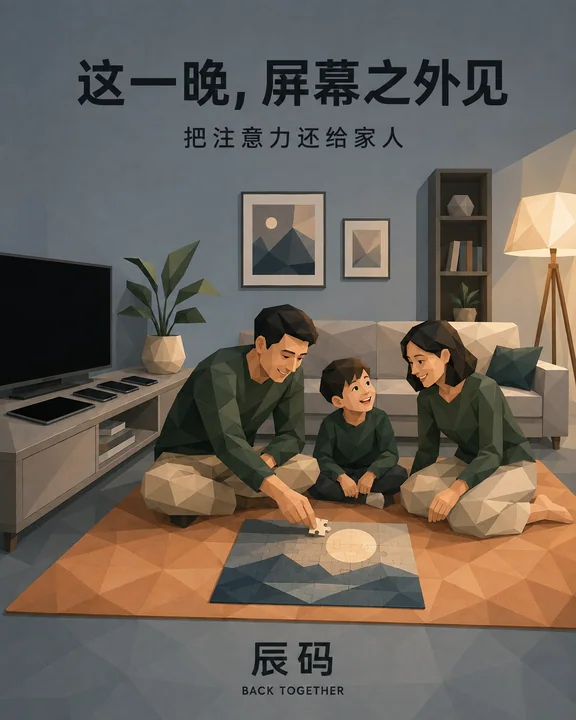 科技归隐中秋团圆低多边形插画