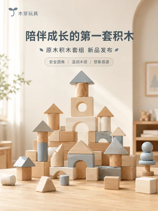晨光陪伴木质积木新品发布海报