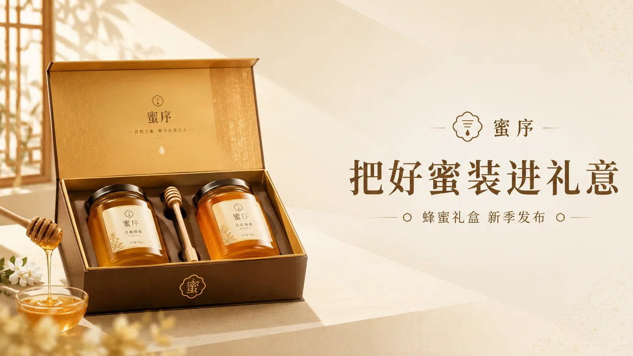 东方极简蜂蜜礼盒官网首屏品牌视觉图