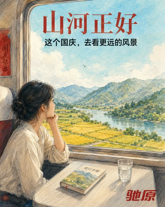 驰原国庆手绘插画:窗外的广袤山河