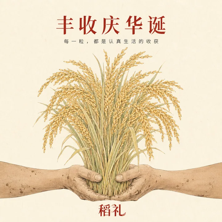 稻礼丰收庆华诞新工笔创意插画