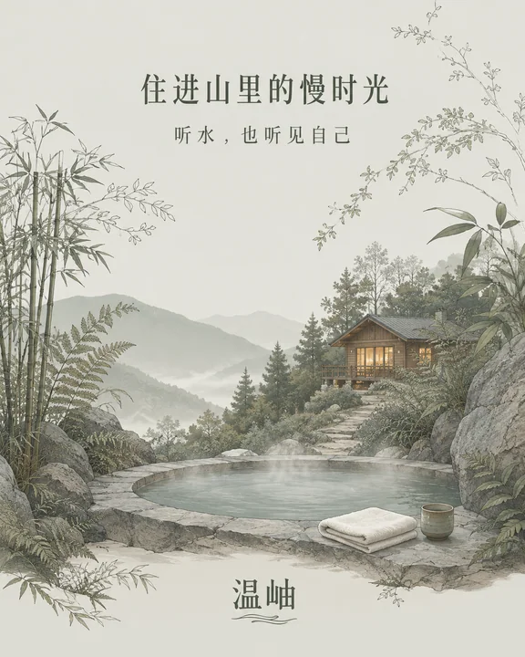 温岫山林温泉:住进山里的慢时光插画
