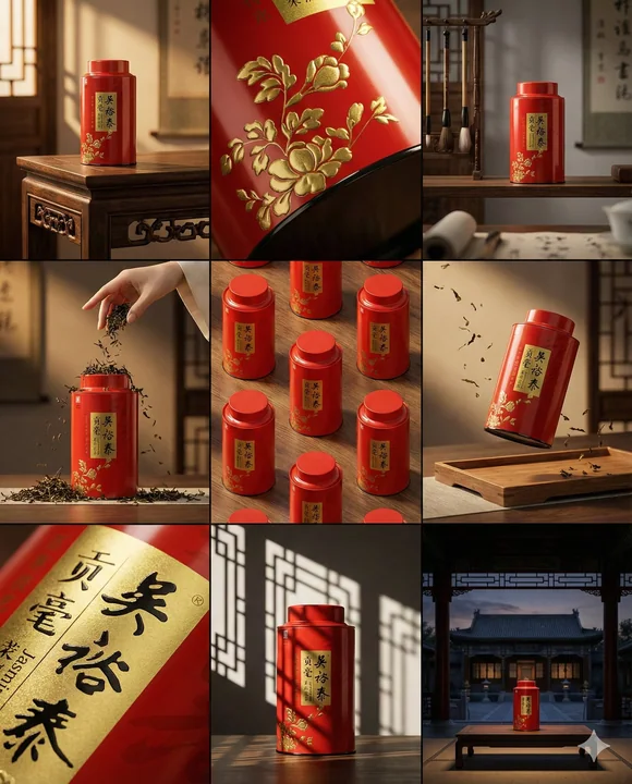 茶ブランドの9マス構成ビジュアルストーリーボードデザイン
