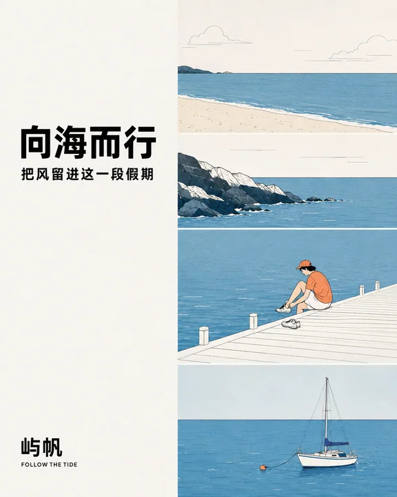 极简瑞士网格风:屿帆品牌度假视觉插画