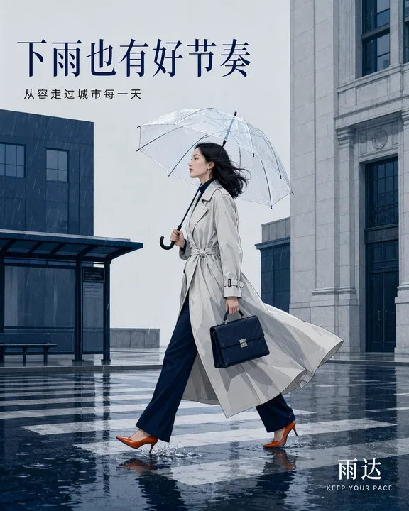 雨夜都市从容漫步雨达品牌态度插画