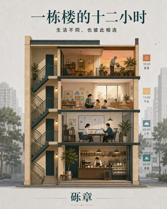 砾章品牌城市生活剖面插画设计