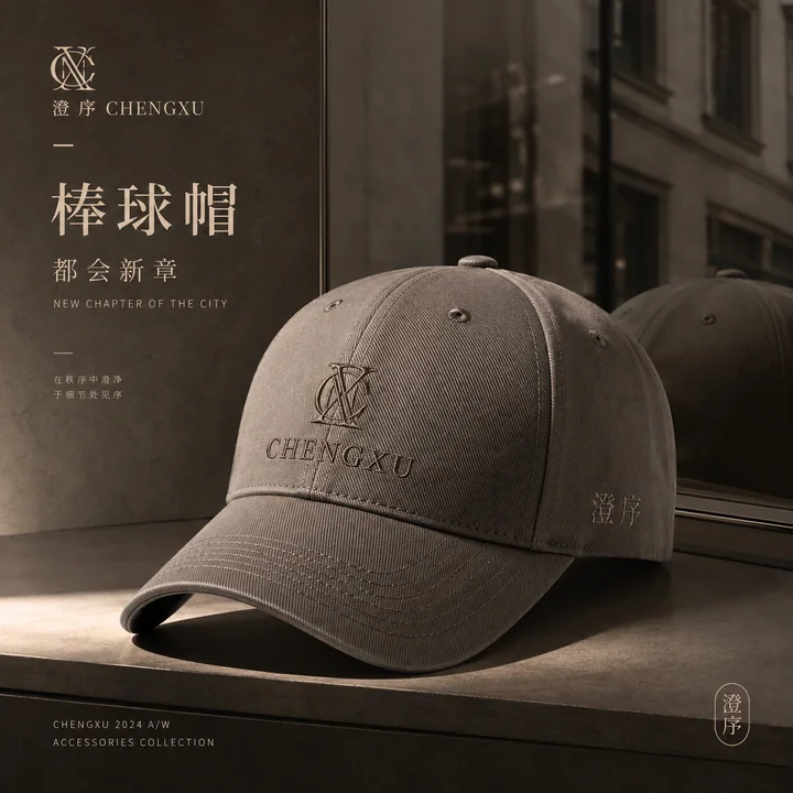 都会极简杂志感:高级奶咖色棒球帽品牌视觉