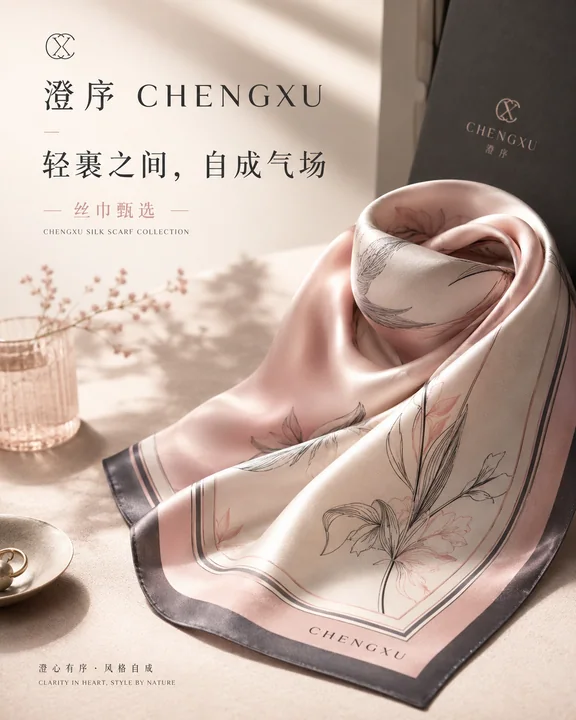 雾粉轻奢丝绸品牌KV社媒封面大片