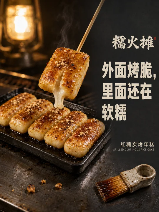 冬夜炭火温润红糖烤年糕海报